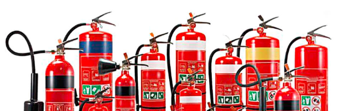 A range of portable fire extinguishers